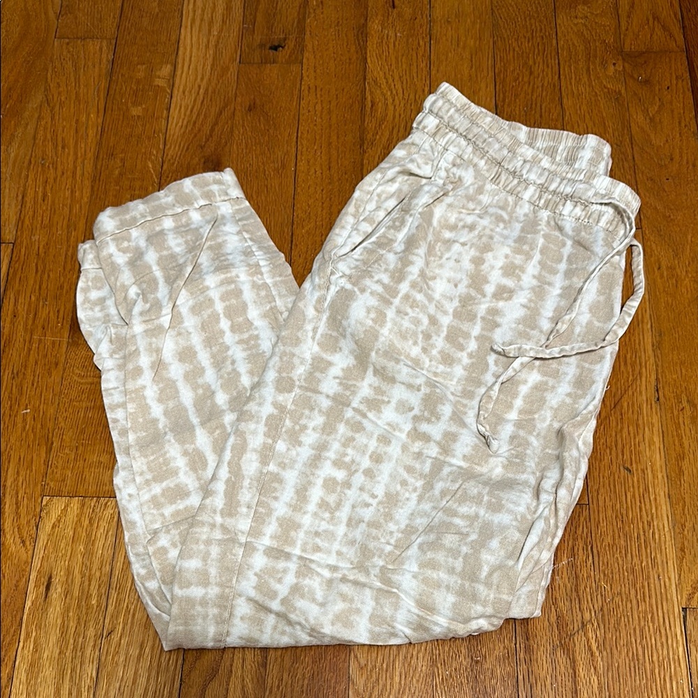 Beige Tie-Dye Linen Pants